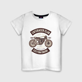 Детская футболка хлопок с принтом клуб гонщиков кафе в Санкт-Петербурге, 100% хлопок | круглый вырез горловины, полуприлегающий силуэт, длина до линии бедер | motorcycle | racer | гонщик | мотоцикл