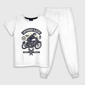 Детская пижама хлопок с принтом кафе гонщик классический в Санкт-Петербурге, 100% хлопок |  брюки и футболка прямого кроя, без карманов, на брюках мягкая резинка на поясе и по низу штанин
 | motorcycle | racer | гонщик | мотоцикл
