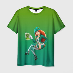 Мужская футболка 3D с принтом девушка вечеринка на Патрика в Санкт-Петербурге, 100% полиэфир | прямой крой, круглый вырез горловины, длина до линии бедер | 17 марта | вечеринка | девушка | день святого патрика | зеленый | зеленый костюм | ирландия | клевер | костюм | кружка | лепрекон | модель | монеты | рисунок | традиции | эль