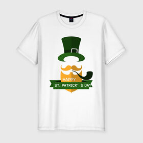 Мужская футболка хлопок Slim с принтом настоящий ирландец в Санкт-Петербурге, 92% хлопок, 8% лайкра | приталенный силуэт, круглый вырез ворота, длина до линии бедра, короткий рукав | 17 марта | день святого патрика | зеленый | ирландия | клевер | надпись | пожелние | традиции | трубка | цилиндр | шляпа