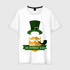 Мужская футболка хлопок с принтом настоящий ирландец в Санкт-Петербурге, 100% хлопок | прямой крой, круглый вырез горловины, длина до линии бедер, слегка спущенное плечо. | Тематика изображения на принте: 17 марта | день святого патрика | зеленый | ирландия | клевер | надпись | пожелние | традиции | трубка | цилиндр | шляпа