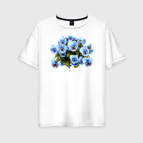 Женская футболка хлопок Oversize с принтом Цветочки в Санкт-Петербурге, 100% хлопок | свободный крой, круглый ворот, спущенный рукав, длина до линии бедер
 | анютины глазки | девушкам | женщинам | красота | цветочки | цветы