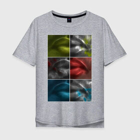 Мужская футболка хлопок Oversize с принтом Губы в Санкт-Петербурге, 100% хлопок | свободный крой, круглый ворот, “спинка” длиннее передней части | губы | зеленый | квадраты | красный | поп арт | синий