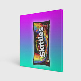 Холст квадратный с принтом Skittles | Черный в Санкт-Петербурге, 100% ПВХ |  | Тематика изображения на принте: black | skittles | sweet heat | градиент | зеленый | радуга | розовый | синий | скитлс | черный