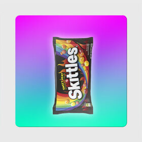 Магнит виниловый Квадрат с принтом Skittles | Черный в Санкт-Петербурге, полимерный материал с магнитным слоем | размер 9*9 см, закругленные углы | black | skittles | sweet heat | градиент | зеленый | радуга | розовый | синий | скитлс | черный