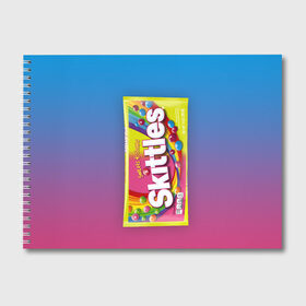 Альбом для рисования с принтом Skittles | Желтый в Санкт-Петербурге, 100% бумага
 | матовая бумага, плотность 200 мг. | Тематика изображения на принте: skittles | sweet sours | yellow | градиент | желтый | красный | радуга | розовый | синий | скитлс | фиолетовый