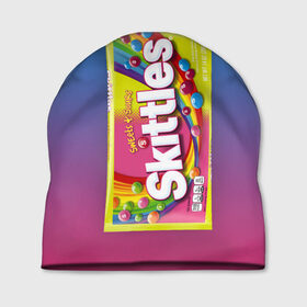 Шапка 3D с принтом Skittles | Желтый в Санкт-Петербурге, 100% полиэстер | универсальный размер, печать по всей поверхности изделия | skittles | sweet sours | yellow | градиент | желтый | красный | радуга | розовый | синий | скитлс | фиолетовый