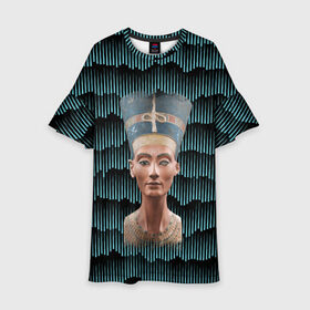 Детское платье 3D с принтом Нефертити в Санкт-Петербурге, 100% полиэстер | прямой силуэт, чуть расширенный к низу. Круглая горловина, на рукавах — воланы | Тематика изображения на принте: африка | божества | волны | геометрия | египет | маска | нефертити | фараон | царица