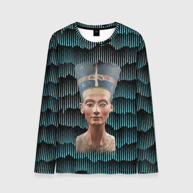 Мужской лонгслив 3D с принтом Нефертити в Санкт-Петербурге, 100% полиэстер | длинные рукава, круглый вырез горловины, полуприлегающий силуэт | африка | божества | волны | геометрия | египет | маска | нефертити | фараон | царица