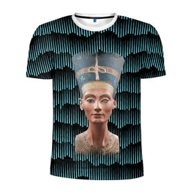 Мужская футболка 3D спортивная с принтом Нефертити в Санкт-Петербурге, 100% полиэстер с улучшенными характеристиками | приталенный силуэт, круглая горловина, широкие плечи, сужается к линии бедра | африка | божества | волны | геометрия | египет | маска | нефертити | фараон | царица