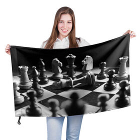 Флаг 3D с принтом Шахматы в Санкт-Петербурге, 100% полиэстер | плотность ткани — 95 г/м2, размер — 67 х 109 см. Принт наносится с одной стороны | доска | игра | игровая | игры | конь | короли | король | ладья | логика | настольная | настольные | пешка | пешки | спорт | туча | ферзь | шахматный | шахматы