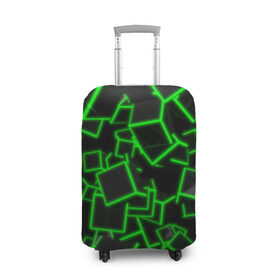 Чехол для чемодана 3D с принтом Cyber cube в Санкт-Петербурге, 86% полиэфир, 14% спандекс | двустороннее нанесение принта, прорези для ручек и колес | Тематика изображения на принте: 3д кубики | cyber cube | кибер куб | куб | неоновые кубики