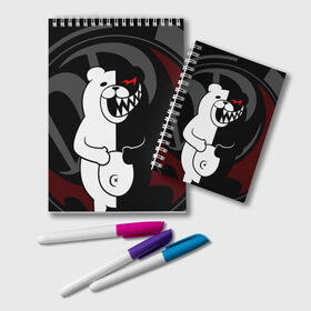 Блокнот с принтом MONOKUMA | МОНОКУМА | DANGANRO в Санкт-Петербурге, 100% бумага | 48 листов, плотность листов — 60 г/м2, плотность картонной обложки — 250 г/м2. Листы скреплены удобной пружинной спиралью. Цвет линий — светло-серый
 | anime | bear | black  white | danganronpa | kurokuma | monodam | monokuma | monomi | monotaro | rabbit | school | shirokuma | аниме | главарь | мoноми | монокума | черно белый | школа