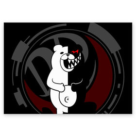 Поздравительная открытка с принтом MONOKUMA | МОНОКУМА | DANGANRO в Санкт-Петербурге, 100% бумага | плотность бумаги 280 г/м2, матовая, на обратной стороне линовка и место для марки
 | anime | bear | black  white | danganronpa | kurokuma | monodam | monokuma | monomi | monotaro | rabbit | school | shirokuma | аниме | главарь | мoноми | монокума | черно белый | школа