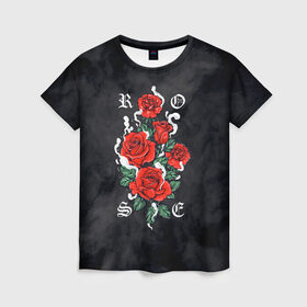 Женская футболка 3D с принтом РОЗЫ | ROSES SMOKE в Санкт-Петербурге, 100% полиэфир ( синтетическое хлопкоподобное полотно) | прямой крой, круглый вырез горловины, длина до линии бедер | chery | flowers | japan | roses | sakura | вишня | растения | розы | ромашка | сакура | тюльпаны | цветы | цветы сакуры | япония