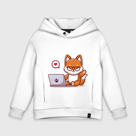 Детское худи Oversize хлопок с принтом Cute fox and laptop в Санкт-Петербурге, френч-терри — 70% хлопок, 30% полиэстер. Мягкий теплый начес внутри —100% хлопок | боковые карманы, эластичные манжеты и нижняя кромка, капюшон на магнитной кнопке | fox | laptop | love | кицуне | кицунэ | комп | компьютер | лапа | лапка | лиса | лисенок | лисичка | лэптоп | любовь | ноут | ноутбук | отпечаток | очки | привет | рука | ручка | сердечко | сердце