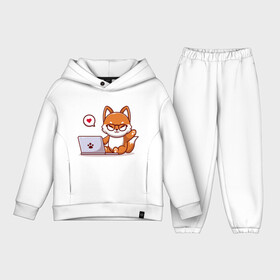 Детский костюм хлопок Oversize с принтом Cute fox and laptop в Санкт-Петербурге,  |  | Тематика изображения на принте: fox | laptop | love | кицуне | кицунэ | комп | компьютер | лапа | лапка | лиса | лисенок | лисичка | лэптоп | любовь | ноут | ноутбук | отпечаток | очки | привет | рука | ручка | сердечко | сердце