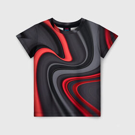 Детская футболка 3D с принтом Черные и красные линии в Санкт-Петербурге, 100% гипоаллергенный полиэфир | прямой крой, круглый вырез горловины, длина до линии бедер, чуть спущенное плечо, ткань немного тянется | Тематика изображения на принте: волны. неон | красные линии | черные линии. абстракция