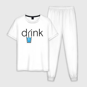 Мужская пижама хлопок с принтом DRINK | ПИТЬ в Санкт-Петербурге, 100% хлопок | брюки и футболка прямого кроя, без карманов, на брюках мягкая резинка на поясе и по низу штанин
 | creative | drink | minimalism | water | вода | креатив | креативная | минимализм | надпись | пить | текст