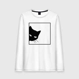 Мужской лонгслив хлопок с принтом BLACK CAT | ЧЕРНАЯ КОШКА в Санкт-Петербурге, 100% хлопок |  | black | cat | cats | creative | hunter | minimalism | night | кот | коте | котенок | котэ | кошка | креатив | креативная | минимализм | надпись | ночь | охотник | текст | черная | черный