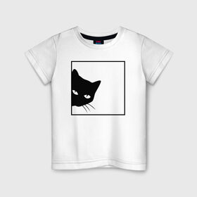 Детская футболка хлопок с принтом BLACK CAT | ЧЕРНАЯ КОШКА в Санкт-Петербурге, 100% хлопок | круглый вырез горловины, полуприлегающий силуэт, длина до линии бедер | black | cat | cats | creative | hunter | minimalism | night | кот | коте | котенок | котэ | кошка | креатив | креативная | минимализм | надпись | ночь | охотник | текст | черная | черный