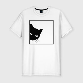Мужская футболка хлопок Slim с принтом BLACK CAT | ЧЕРНАЯ КОШКА в Санкт-Петербурге, 92% хлопок, 8% лайкра | приталенный силуэт, круглый вырез ворота, длина до линии бедра, короткий рукав | Тематика изображения на принте: black | cat | cats | creative | hunter | minimalism | night | кот | коте | котенок | котэ | кошка | креатив | креативная | минимализм | надпись | ночь | охотник | текст | черная | черный