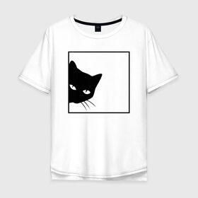 Мужская футболка хлопок Oversize с принтом BLACK CAT | ЧЕРНАЯ КОШКА в Санкт-Петербурге, 100% хлопок | свободный крой, круглый ворот, “спинка” длиннее передней части | Тематика изображения на принте: black | cat | cats | creative | hunter | minimalism | night | кот | коте | котенок | котэ | кошка | креатив | креативная | минимализм | надпись | ночь | охотник | текст | черная | черный