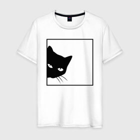 Мужская футболка хлопок с принтом BLACK CAT | ЧЕРНАЯ КОШКА в Санкт-Петербурге, 100% хлопок | прямой крой, круглый вырез горловины, длина до линии бедер, слегка спущенное плечо. | black | cat | cats | creative | hunter | minimalism | night | кот | коте | котенок | котэ | кошка | креатив | креативная | минимализм | надпись | ночь | охотник | текст | черная | черный
