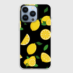 Чехол для iPhone 13 Pro с принтом Лимоны на чёрном в Санкт-Петербурге,  |  | citrus natural fruit | fresh | illustration | organic | pattern | texture | лето | лимон | свежесть | тропики | узор | фон | фрукты | цитрус | экзотика