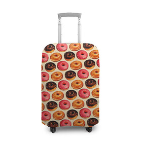 Чехол для чемодана 3D с принтом Пончики в Санкт-Петербурге, 86% полиэфир, 14% спандекс | двустороннее нанесение принта, прорези для ручек и колес | еда | колечки | кольцо | конфеты | круг | пища | пончик | пончики | разноцветные пончики | сладкие пончики | сладкое