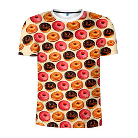 Мужская футболка 3D спортивная с принтом Пончики в Санкт-Петербурге, 100% полиэстер с улучшенными характеристиками | приталенный силуэт, круглая горловина, широкие плечи, сужается к линии бедра | Тематика изображения на принте: еда | колечки | кольцо | конфеты | круг | пища | пончик | пончики | разноцветные пончики | сладкие пончики | сладкое