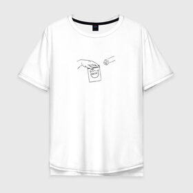 Мужская футболка хлопок Oversize с принтом Вискас в Санкт-Петербурге, 100% хлопок | свободный крой, круглый ворот, “спинка” длиннее передней части | Тематика изображения на принте: вискас | животные | искусство | кот | котик | прикол | сотворение адама | юмор
