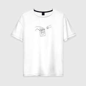 Женская футболка хлопок Oversize с принтом Вискас в Санкт-Петербурге, 100% хлопок | свободный крой, круглый ворот, спущенный рукав, длина до линии бедер
 | вискас | животные | искусство | кот | котик | прикол | сотворение адама | юмор