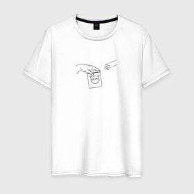 Мужская футболка хлопок с принтом Вискас в Санкт-Петербурге, 100% хлопок | прямой крой, круглый вырез горловины, длина до линии бедер, слегка спущенное плечо. | вискас | животные | искусство | кот | котик | прикол | сотворение адама | юмор