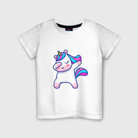 Детская футболка хлопок с принтом Cute unicorn в Санкт-Петербурге, 100% хлопок | круглый вырез горловины, полуприлегающий силуэт, длина до линии бедер | даб | детский единорог | единорог | единорог арт | единорог вектор | единорог даб | радужный единорог | розовый единорог