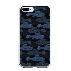 Чехол для iPhone 7Plus/8 Plus матовый с принтом Синие рыбы на темном фоне в Санкт-Петербурге, Силикон | Область печати: задняя сторона чехла, без боковых панелей | морской паттерн | подводный мир | рыбы | синие рыбы