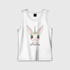 Детская майка хлопок с принтом Кролик единорог в Санкт-Петербурге,  |  | bunny | cute | unicorn | единорог | кролик | милый | розовый | цветы