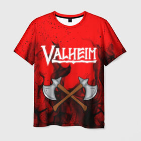 Мужская футболка 3D с принтом VALHEIM в Санкт-Петербурге, 100% полиэфир | прямой крой, круглый вырез горловины, длина до линии бедер | Тематика изображения на принте: coffee stain | valheim | vikings | вальхайм | вальхеим | вальхейм. | викинги | выживание | гарпун бездны | мечи