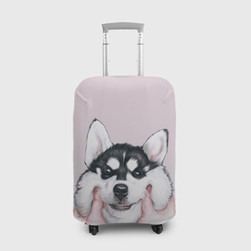 Чехол для чемодана 3D с принтом Руки тискают хаски в Санкт-Петербурге, 86% полиэфир, 14% спандекс | двустороннее нанесение принта, прорези для ручек и колес | акито | гав | пес | песик | питомец | породистый | псина | руки | собака | собачка | собачник | хаски | щенок | щечки