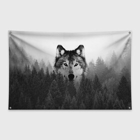 Флаг-баннер с принтом Волк в Санкт-Петербурге, 100% полиэстер | размер 67 х 109 см, плотность ткани — 95 г/м2; по краям флага есть четыре люверса для крепления | tegunvteg | волк | деревья | красивый лес | лес | листья | природа | собака | темный лес