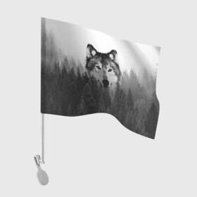 Флаг для автомобиля с принтом Волк в Санкт-Петербурге, 100% полиэстер | Размер: 30*21 см | tegunvteg | волк | деревья | красивый лес | лес | листья | природа | собака | темный лес