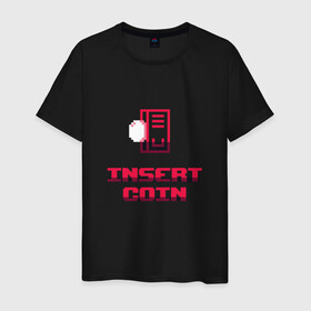 Мужская футболка хлопок с принтом Insert Coin игровой автомат в Санкт-Петербурге, 100% хлопок | прямой крой, круглый вырез горловины, длина до линии бедер, слегка спущенное плечо. | Тематика изображения на принте: arcade | arcade cabinet | english | games | gaming | pixel art | retro | vintage | английский язык | аркадные игры | видеоигры | винтаж | вставьте монету | игры | иллюстрация | монета | пиксель арт | пиксельный арт | прикол | ретро