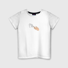 Детская футболка хлопок с принтом The Creation of Adam в Санкт-Петербурге, 100% хлопок | круглый вырез горловины, полуприлегающий силуэт, длина до линии бедер | Тематика изображения на принте: искусство | микеланджело | руки | скелет | сотворение адама