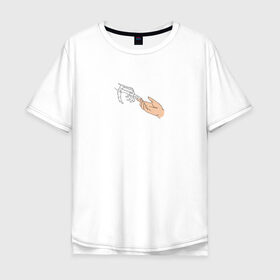 Мужская футболка хлопок Oversize с принтом The Creation of Adam в Санкт-Петербурге, 100% хлопок | свободный крой, круглый ворот, “спинка” длиннее передней части | искусство | микеланджело | руки | скелет | сотворение адама