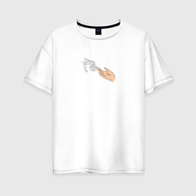 Женская футболка хлопок Oversize с принтом The Creation of Adam в Санкт-Петербурге, 100% хлопок | свободный крой, круглый ворот, спущенный рукав, длина до линии бедер
 | искусство | микеланджело | руки | скелет | сотворение адама