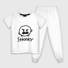 Детская пижама хлопок с принтом SHOOKY BTS в Санкт-Петербурге, 100% хлопок |  брюки и футболка прямого кроя, без карманов, на брюках мягкая резинка на поясе и по низу штанин
 | Тематика изображения на принте: army | bangtan boys | bt21 | bts | bts stickers | chimmy | cooky | k pop | koya | mang | monster | rap monster | rapmon | rj | rm | shooky | tata | van | бтс | ви | джей хоуп | джонгук | кейпоп | реп монстр | стикеры bts | сюга | чимин | чин
