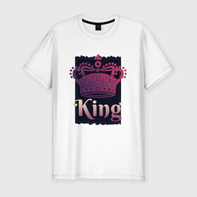 Мужская футболка хлопок Slim с принтом King Король Корона в Санкт-Петербурге, 92% хлопок, 8% лайкра | приталенный силуэт, круглый вырез ворота, длина до линии бедра, короткий рукав | 23 февраля | chess | crown | duke | for man | gradient | king | man | pink | purple | russian | true king | tsar | всея руси | градиент | для мужчины | для парня | князь | настоящий король | парень | прикол | русский | русь | царевич | ца