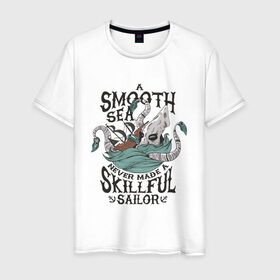 Мужская футболка хлопок с принтом Кракен Шторм и Корабль в Санкт-Петербурге, 100% хлопок | прямой крой, круглый вырез горловины, длина до линии бедер, слегка спущенное плечо. | kraken | merch | pirat | pirate | sailor | sea | sea monster | ship | storm | искусный моряк | кальмар | кракен мерч | легенда | миф | море | морское чудовище | моряк | океан | осьминог | пират | пиратский корабль | пиратский мерч