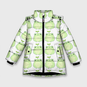Зимняя куртка для девочек 3D с принтом лягушки-росточки в Санкт-Петербурге, ткань верха — 100% полиэстер; подклад — 100% полиэстер, утеплитель — 100% полиэстер. | длина ниже бедра, удлиненная спинка, воротник стойка и отстегивающийся капюшон. Есть боковые карманы с листочкой на кнопках, утяжки по низу изделия и внутренний карман на молнии. 

Предусмотрены светоотражающий принт на спинке, радужный светоотражающий элемент на пуллере молнии и на резинке для утяжки. | животные | клубника | лягушка | милота | природа | росток