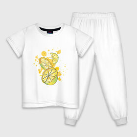 Детская пижама хлопок с принтом Лимон и Лайм в Санкт-Петербурге, 100% хлопок |  брюки и футболка прямого кроя, без карманов, на брюках мягкая резинка на поясе и по низу штанин
 | Тематика изображения на принте: art | food | juice | juicy | lemon | lime | summer | watercolor | watercolour | акварель | акварельные фрукты | арт | брызги | витамин с | еда | желтый лимон | зеленый лайм | иллюстрация | лето | правильное питание | природа | рисунок